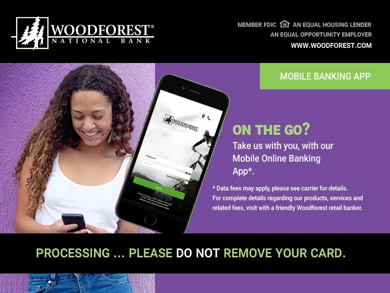 Mobile banking campaign visual showing the app on a phone