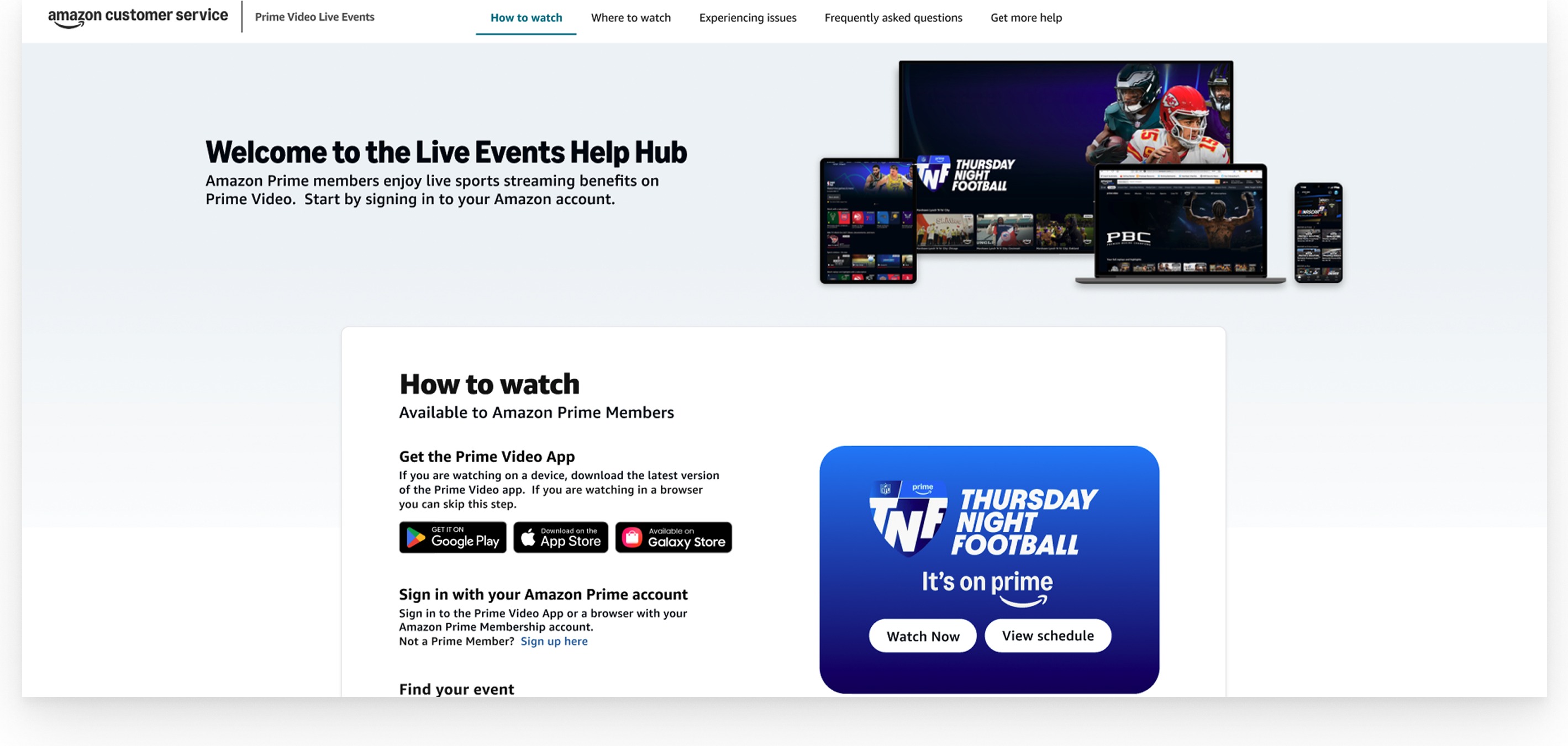 After: Help-first hero with clearer hierarchy and entry into how to watch